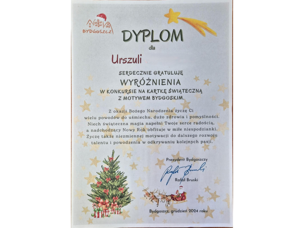 Kartka świąteczna z motywem bydgoskim-dyplom-1