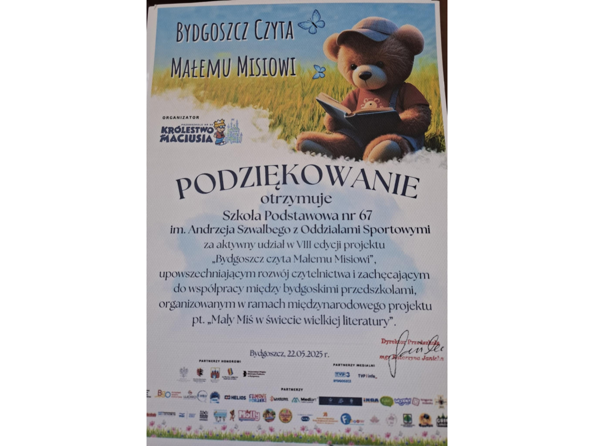 Udział w miejskiej akcji Bydgoszcz Czyta Małemu Misiowi_podziękowanie-1