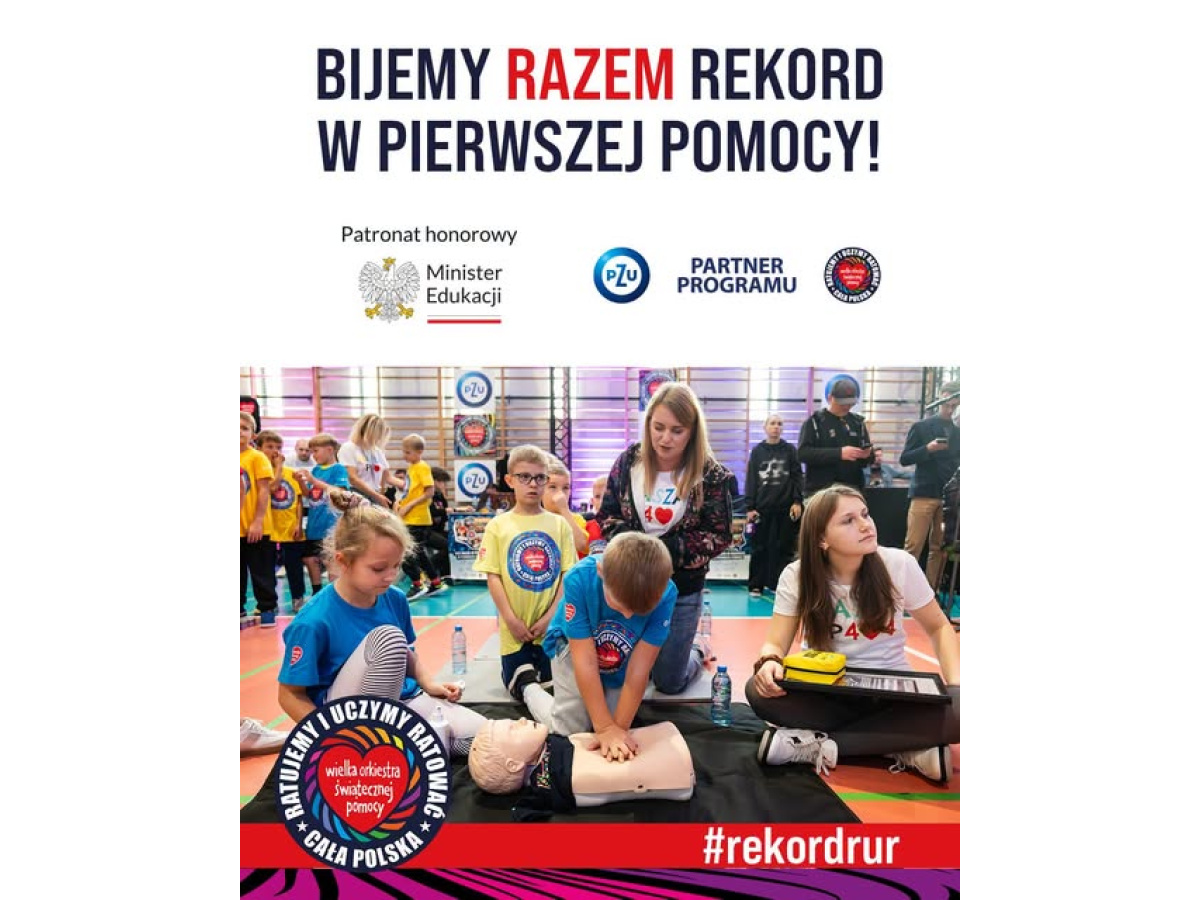 Bicie rekordu w I pomocy razem z fundacją WOŚP-plakat informacyjny